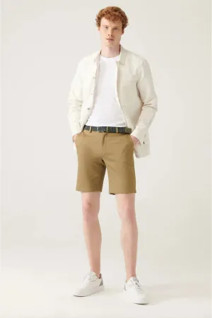 Avva Men's Khaki Elastic Waisted Relaxed Fit Shorts