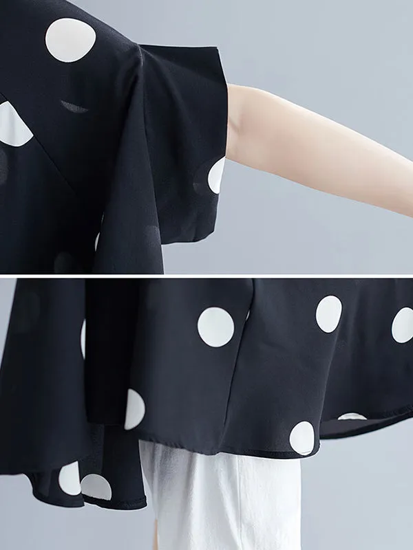 Batwing Sleeves Loose Polka-Dot Lapel Blouses&Shirts Tops