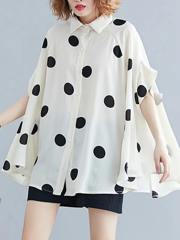 Batwing Sleeves Loose Polka-Dot Lapel Blouses&Shirts Tops