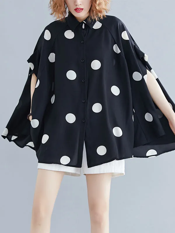 Batwing Sleeves Loose Polka-Dot Lapel Blouses&Shirts Tops