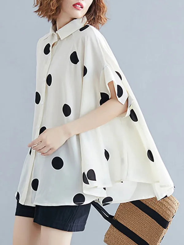 Batwing Sleeves Loose Polka-Dot Lapel Blouses&Shirts Tops