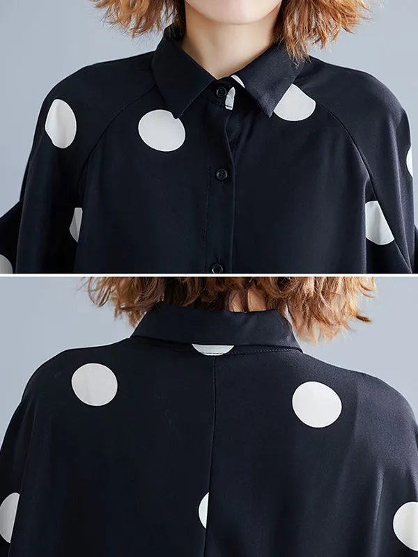 Batwing Sleeves Loose Polka-Dot Lapel Blouses&Shirts Tops