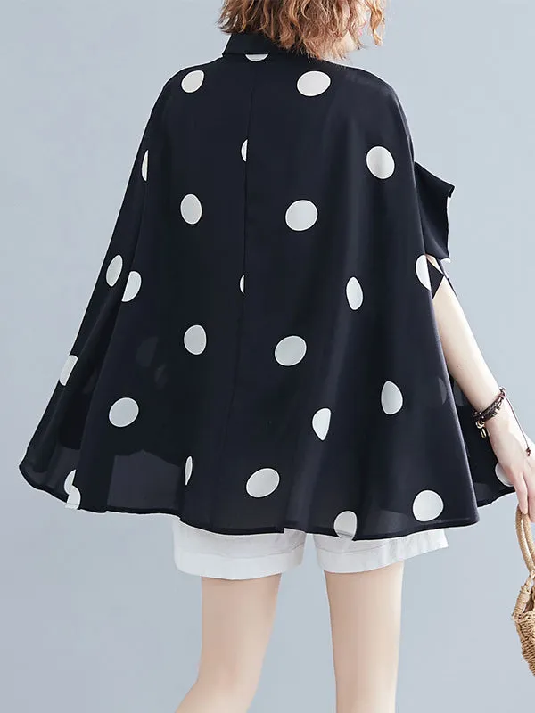 Batwing Sleeves Loose Polka-Dot Lapel Blouses&Shirts Tops