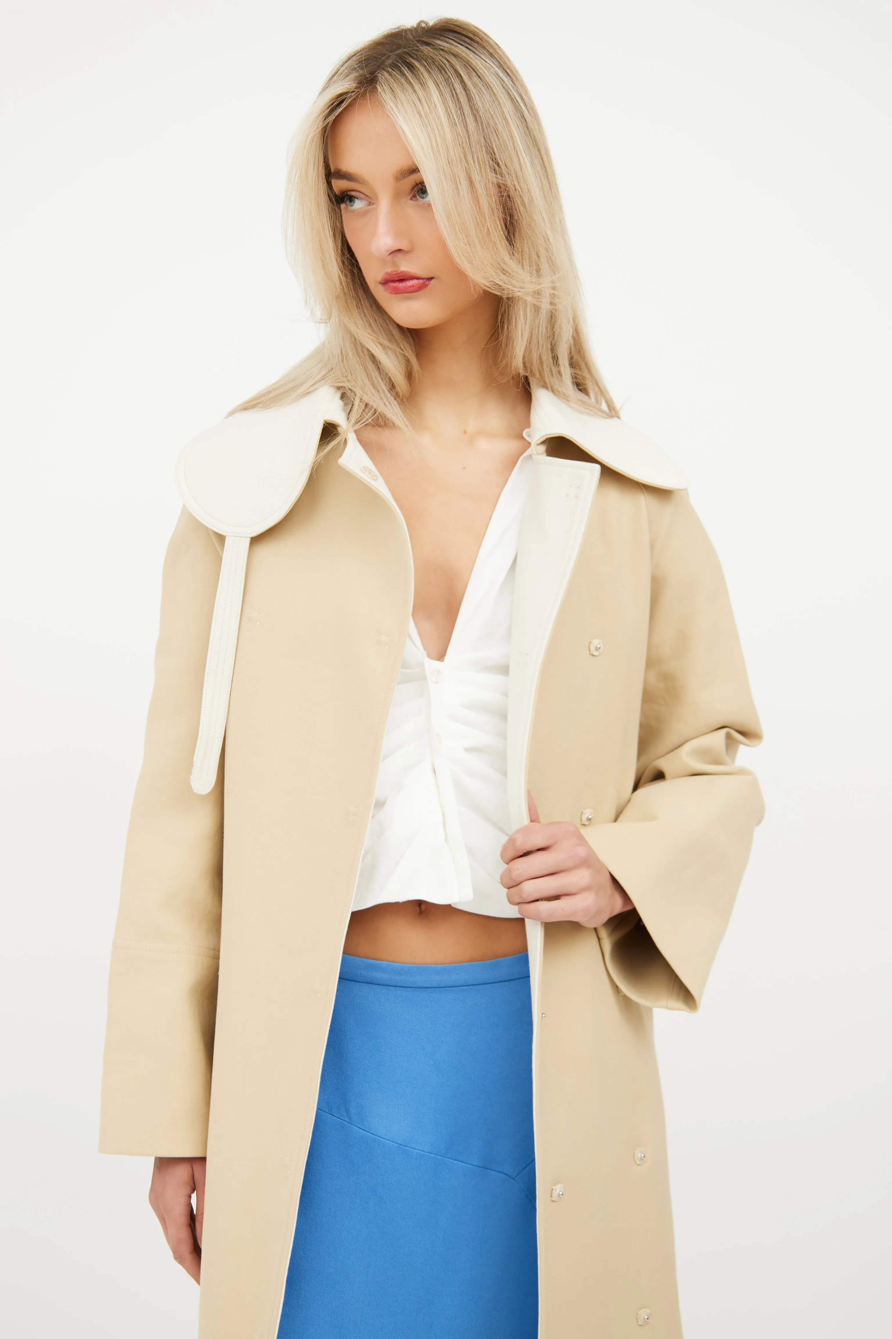 Beige & Cream Double Breasted Trench Coat