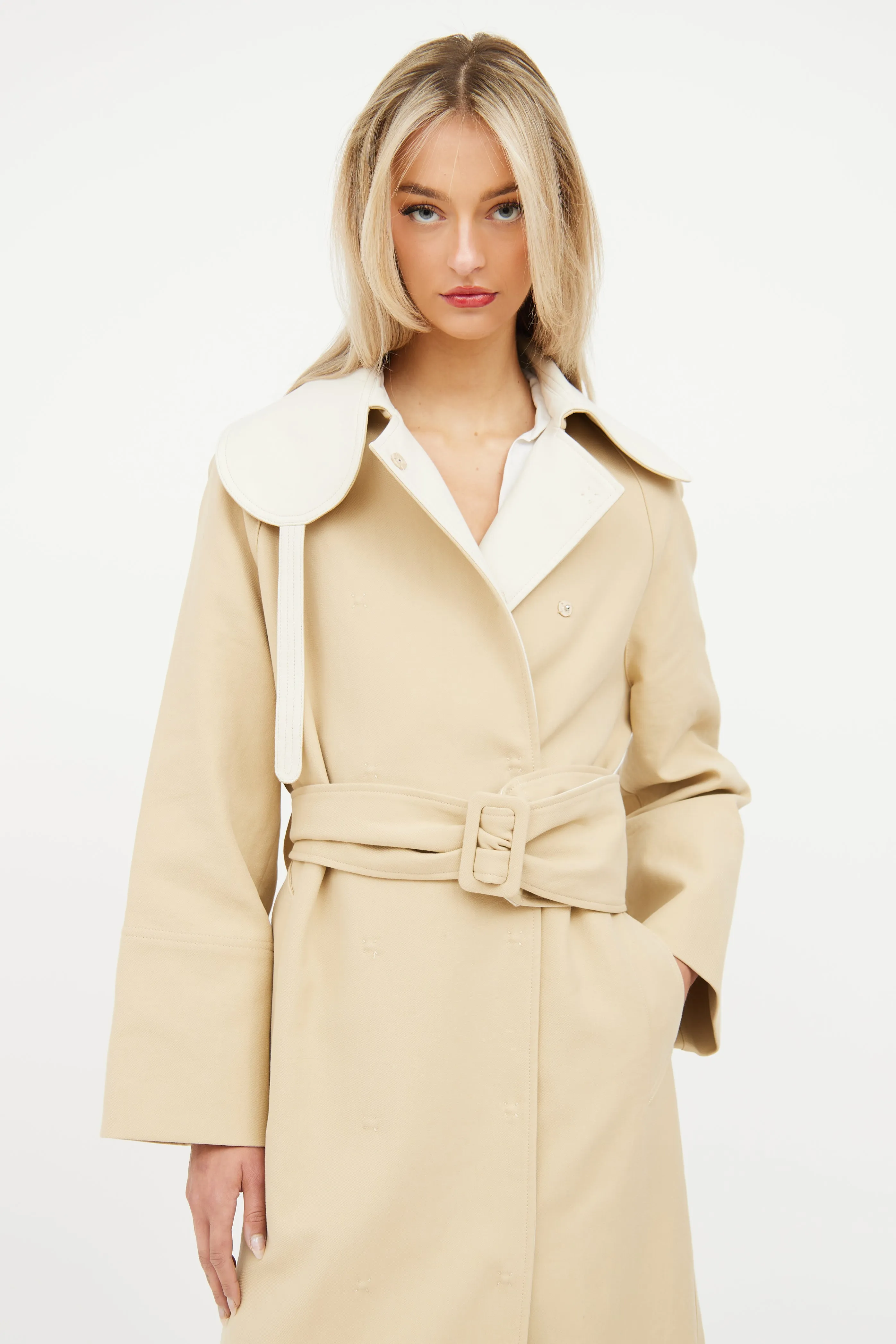 Beige & Cream Double Breasted Trench Coat