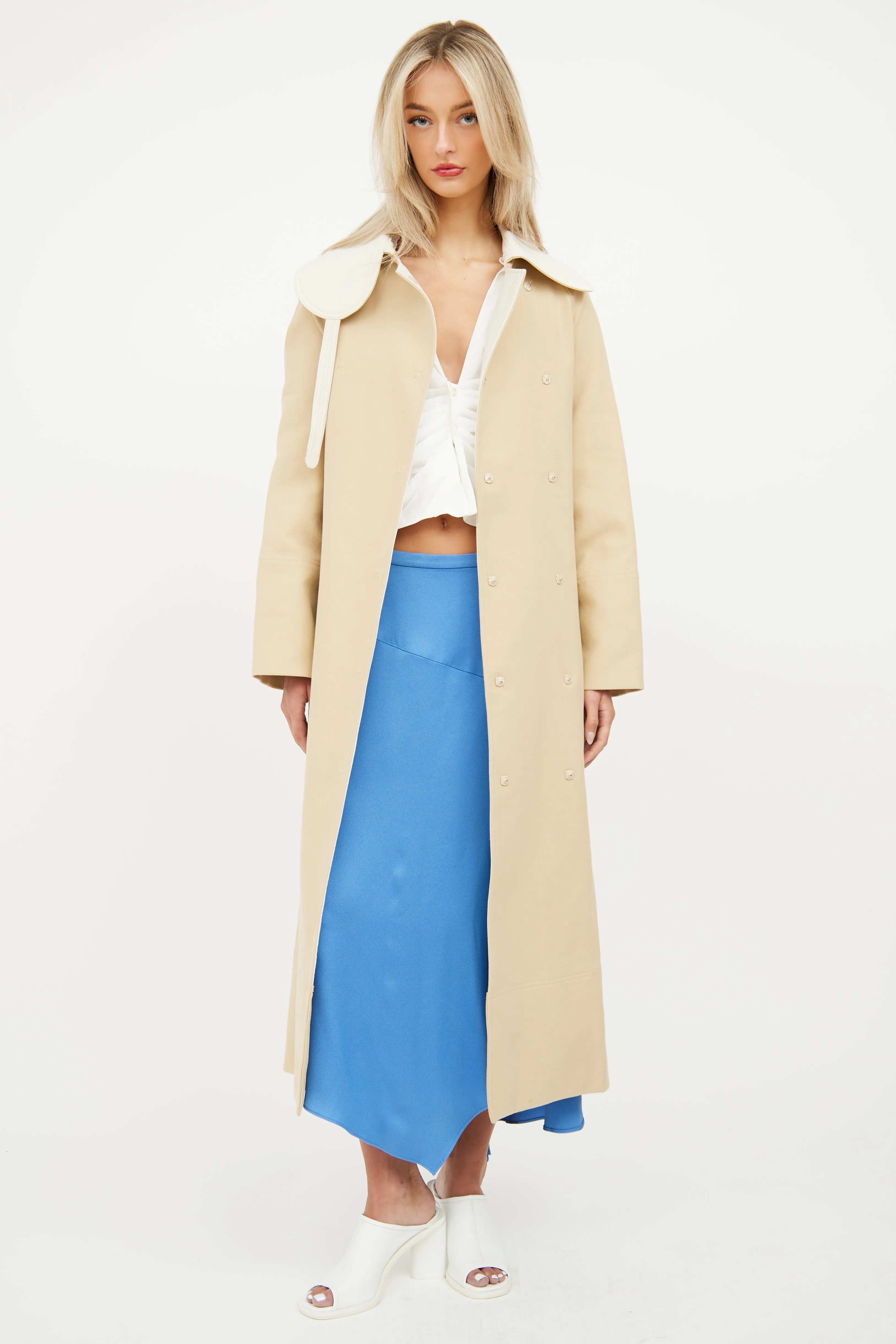 Beige & Cream Double Breasted Trench Coat