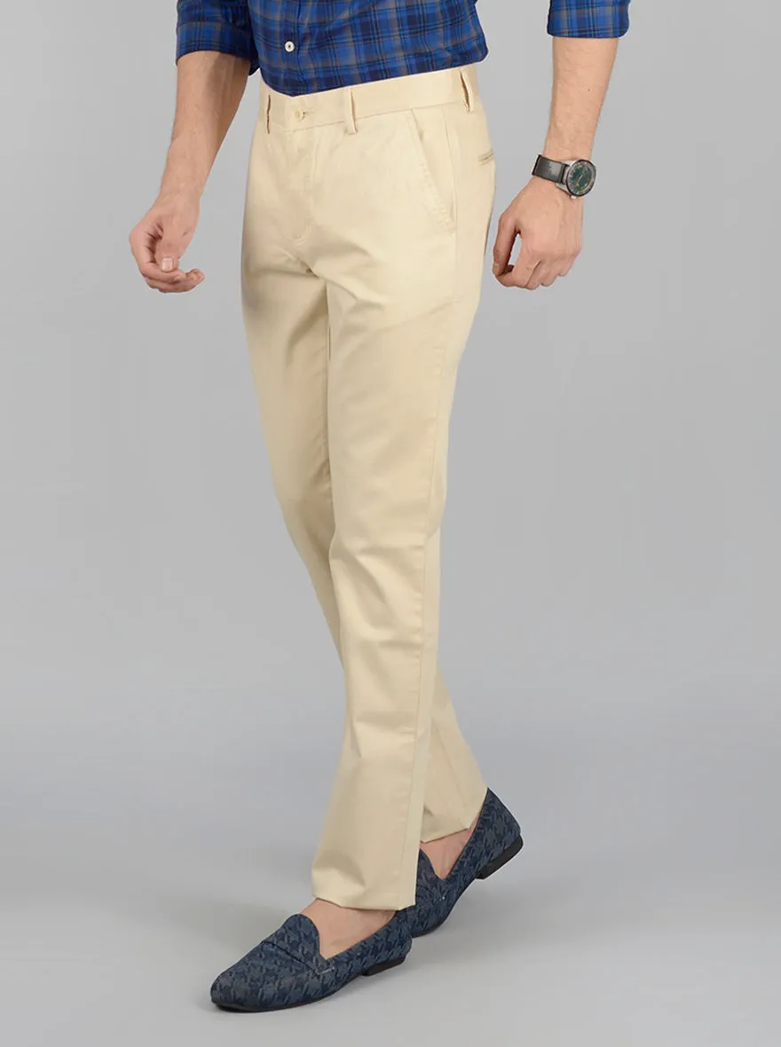 Beige Solid Super Slim Fit Casual Trouser | Greenfibre