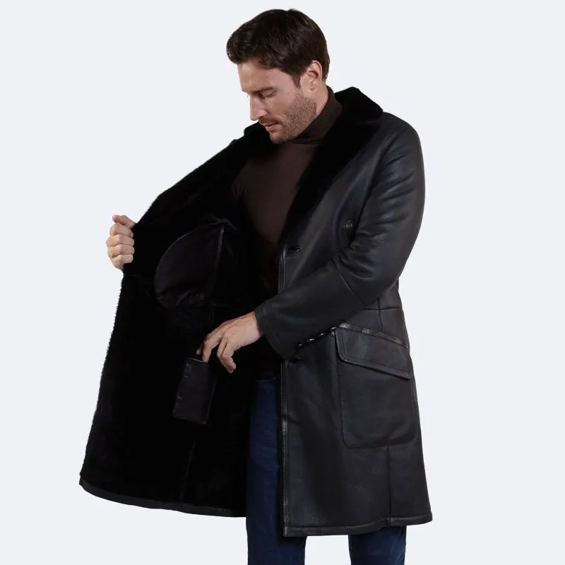 Best Genuine Shearling Scott Sheepskin Dark Gray Coat