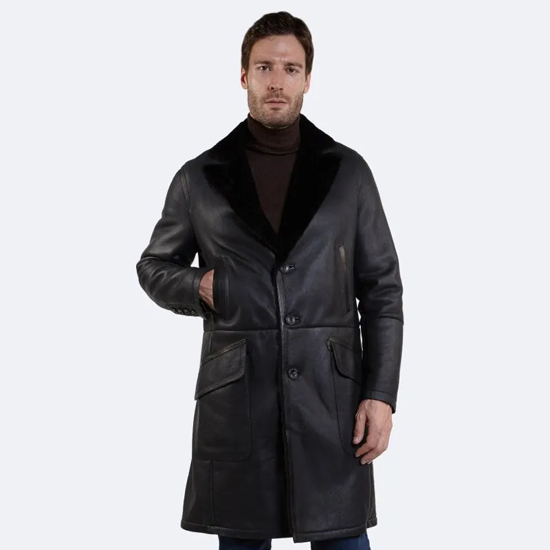 Best Genuine Shearling Scott Sheepskin Dark Gray Coat