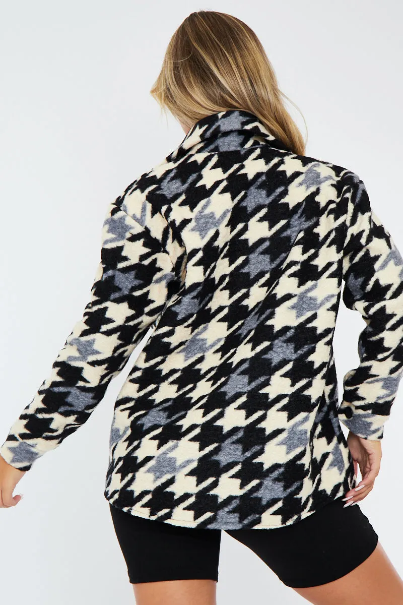 Black Houndstooth Pocket Front Shacket - Reem