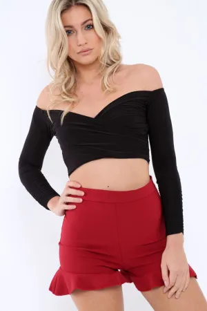 Black Ruched Crop Top - Tasmin