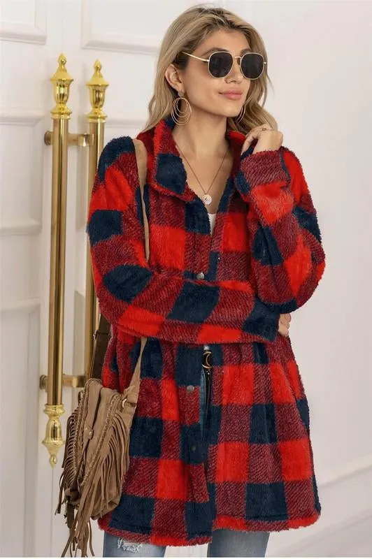 Buffalo Plaid Teddy Shacket Red