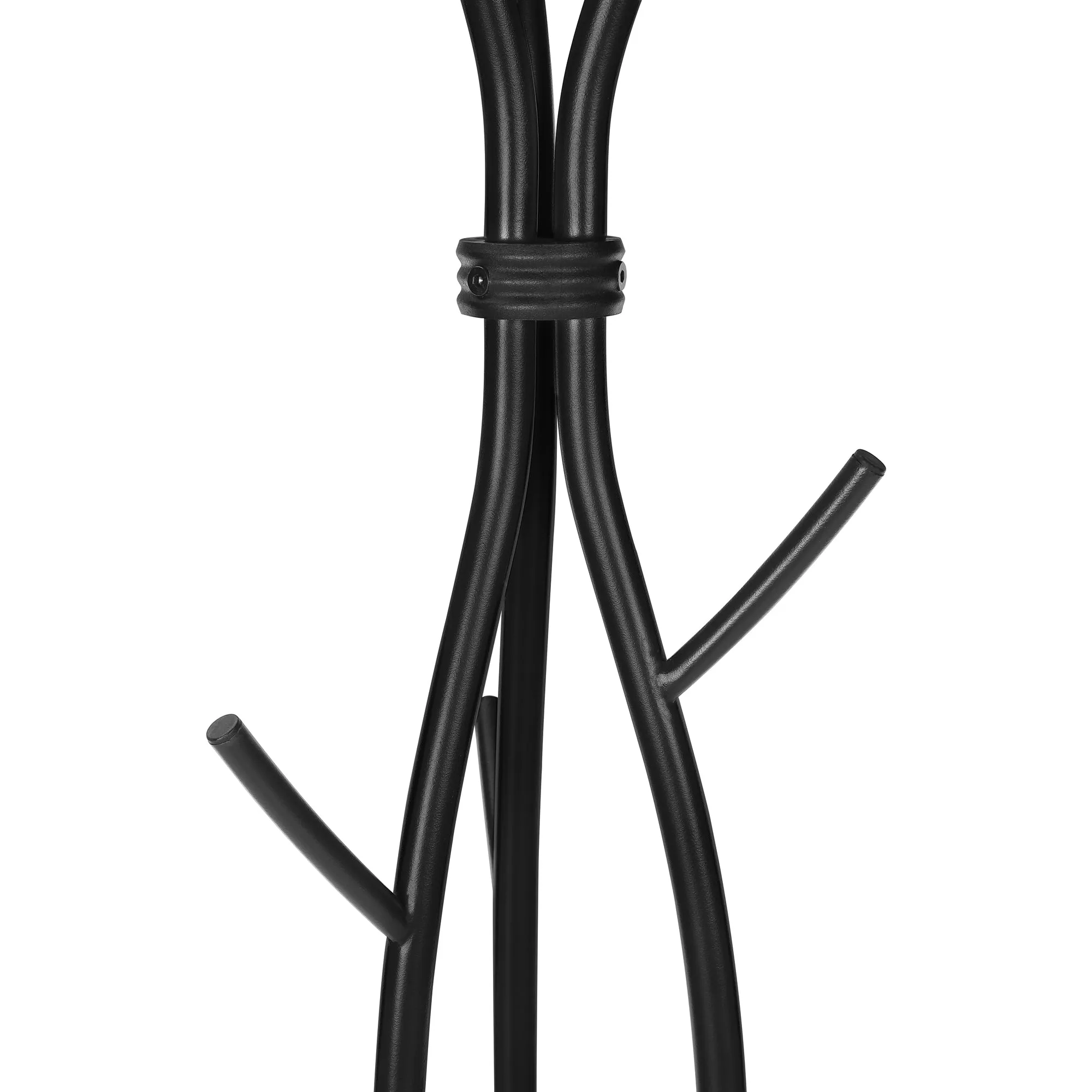 Coat Rack, Hall Tree, Free Standing, 11 Hooks, Entryway, 74"h, Bedroom, Black Metal, Contemporary, Modern