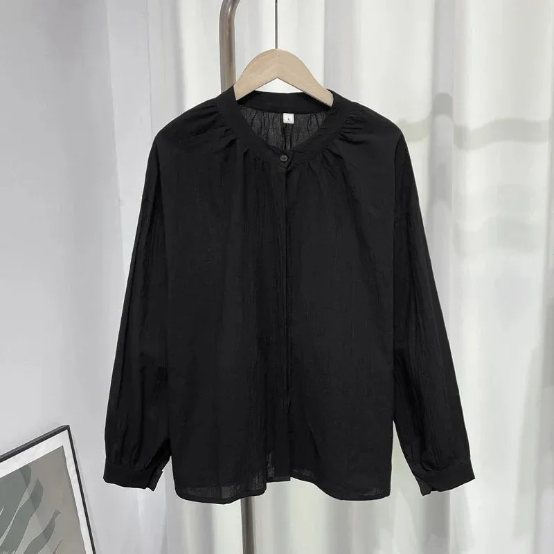 Cotton Bow Hollow V Neck Flare Streetwear Blouse