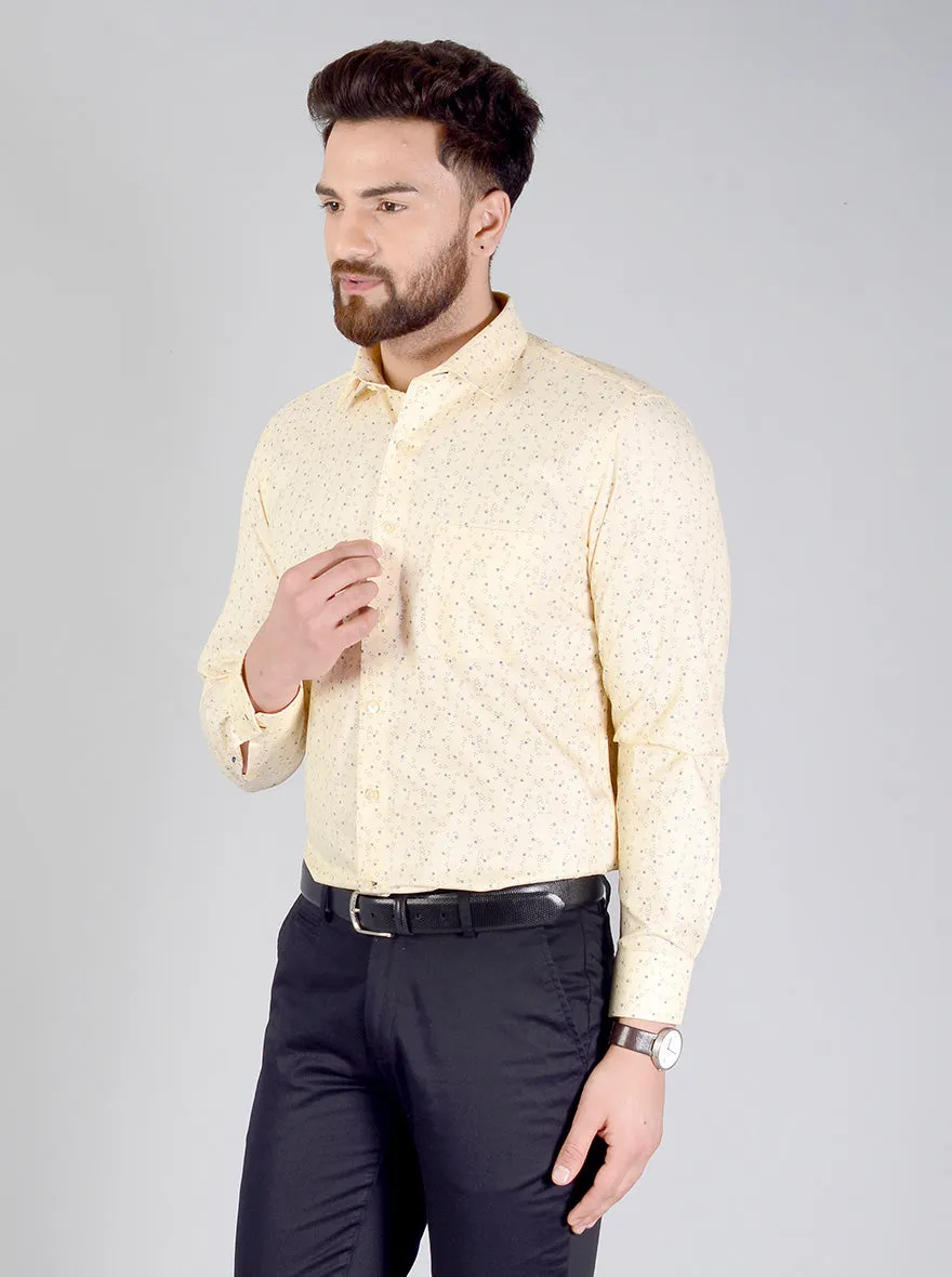 Cream Printed Regular Fit Formal Shirt | Greenfibre