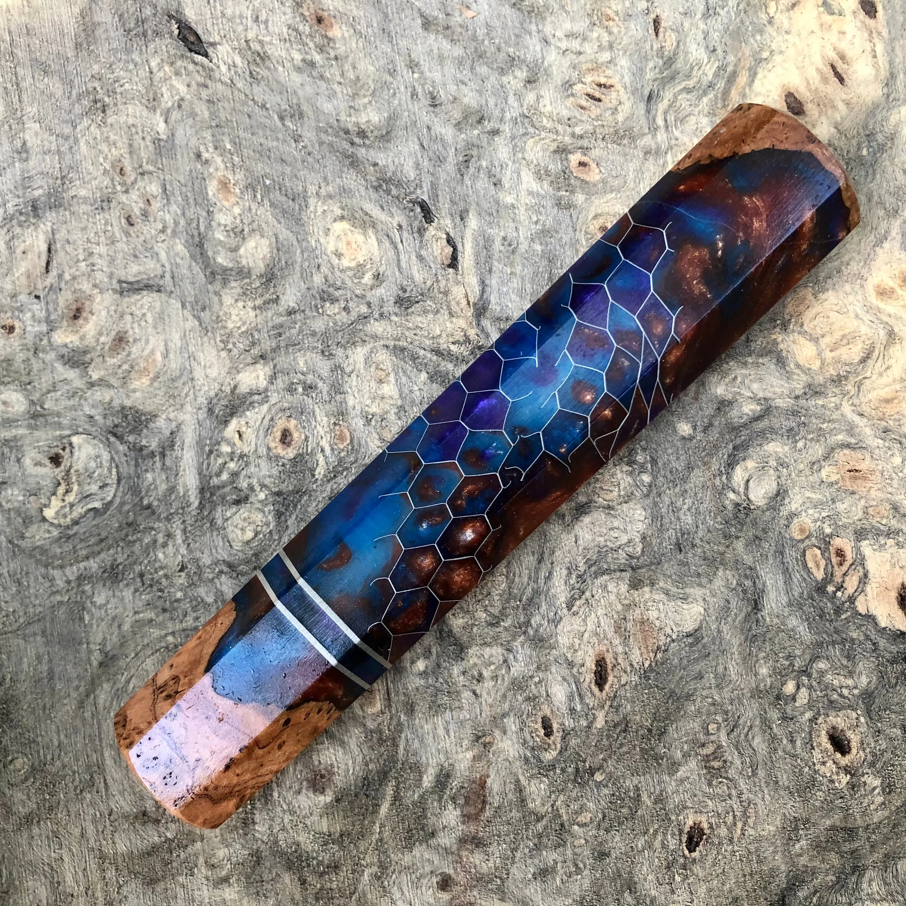 Custom Japanese Knife handle (wa handle) - Cherry burl honeycomb