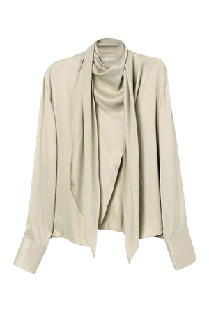 Draped Tie Detail High Neck Shirt | Beige