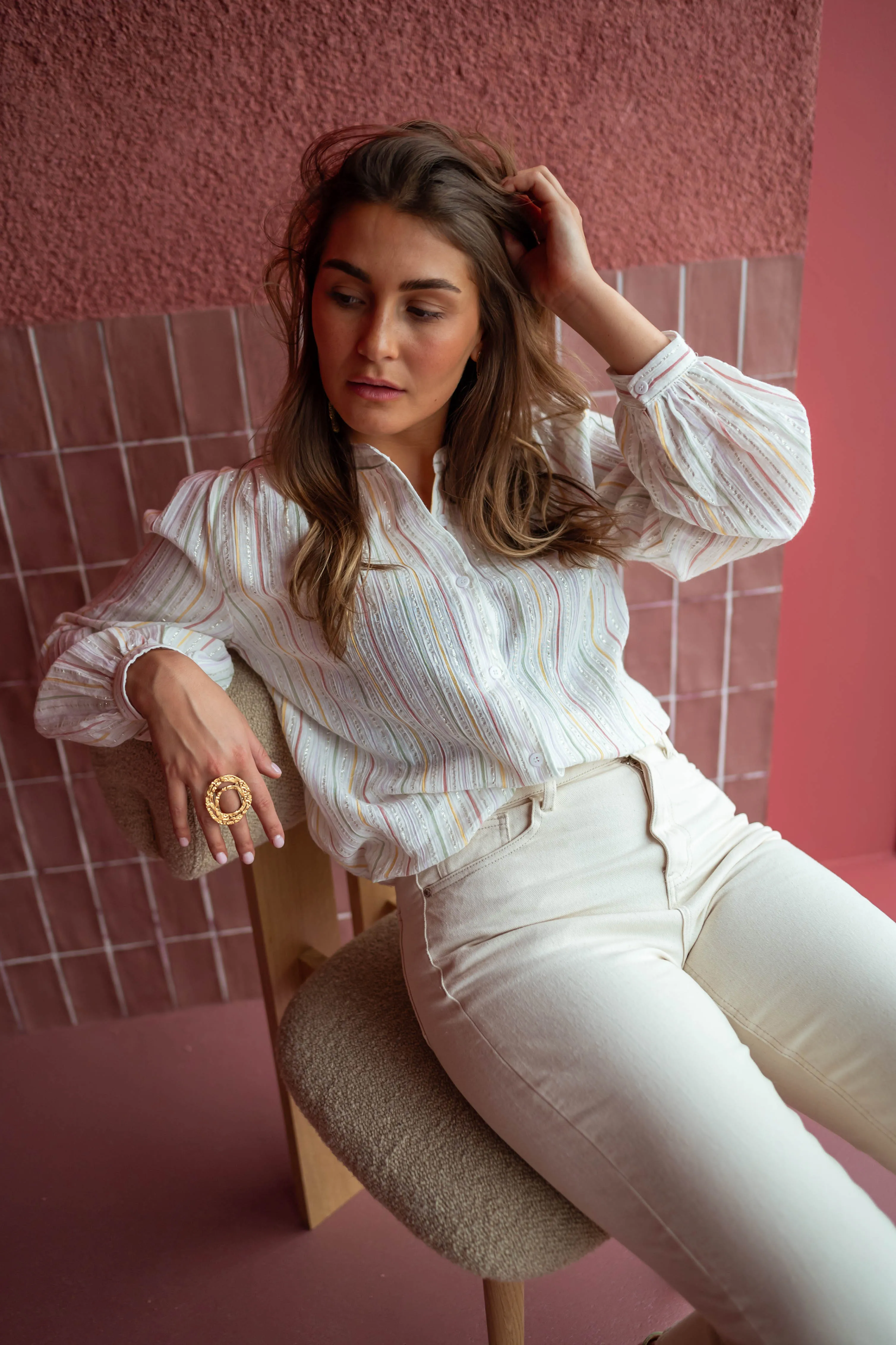 Ecru and Pastel Striped Josie Shirt