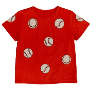 Fly Balls Red Baseball Tee