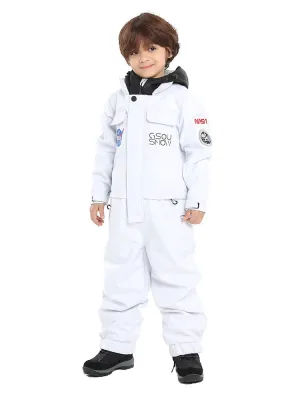 Kid's White Ski Suit One Piece Snowsuits Waterproof Ski Jumpsuits