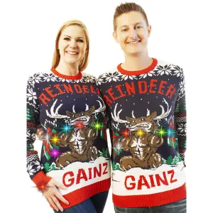 LIGHT UP -Reindeer Gainz | Ugly Christmas Sweater For Men & Women | Unisex Sizing