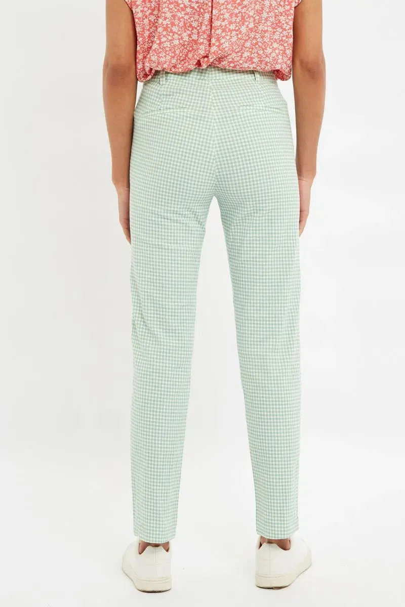 Louche Joele Summer Slim Gingham Trousers In Mint