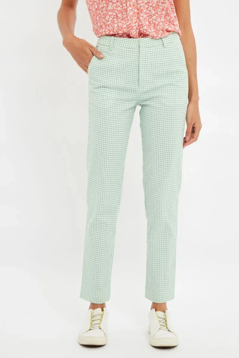 Louche Joele Summer Slim Gingham Trousers In Mint