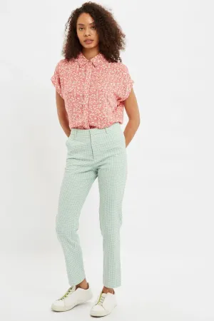 Louche Joele Summer Slim Gingham Trousers In Mint