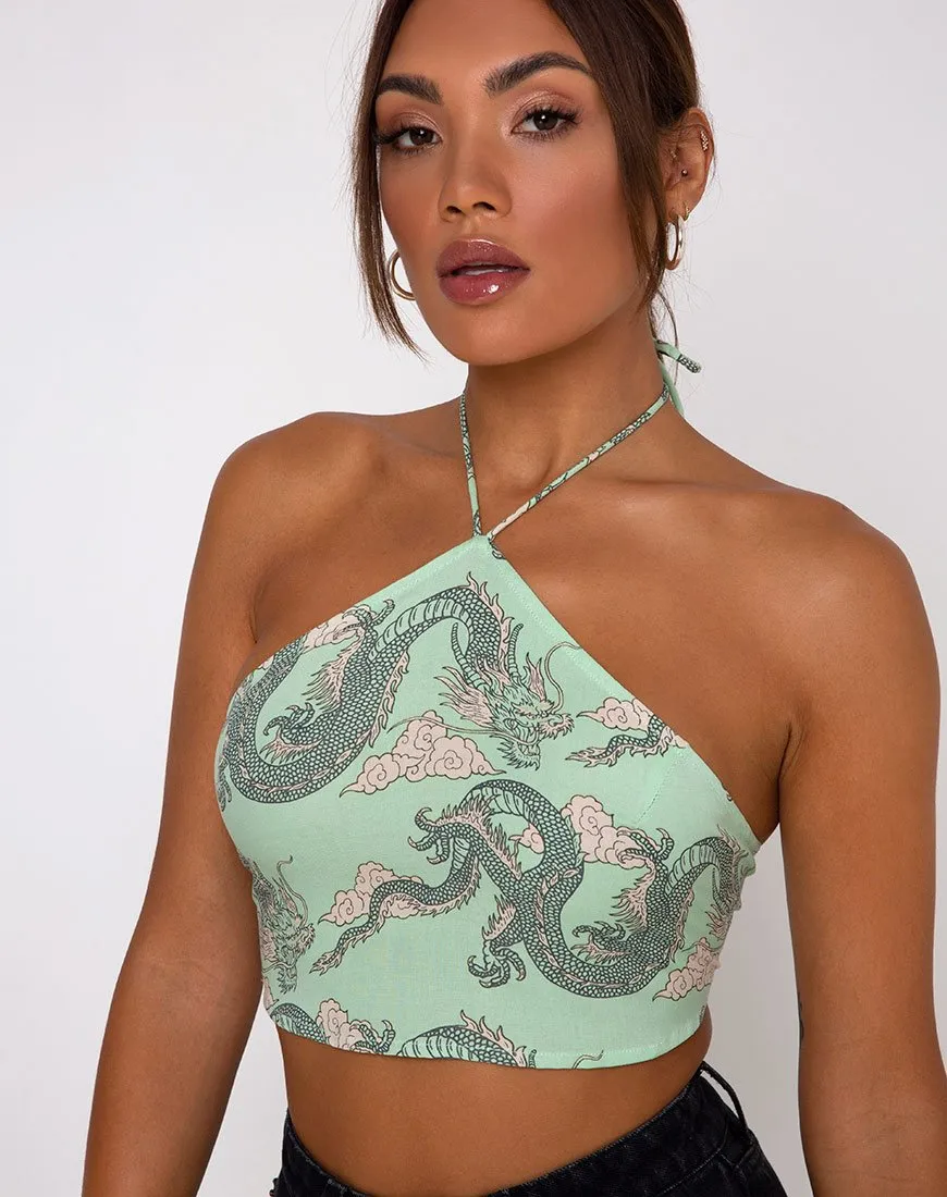 Maudy Crop Top in Chinese Dragon Neo Mint