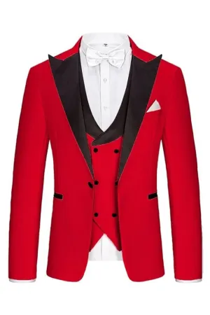 Modern Red Peaked Lapel Three Pieces Prom Suits