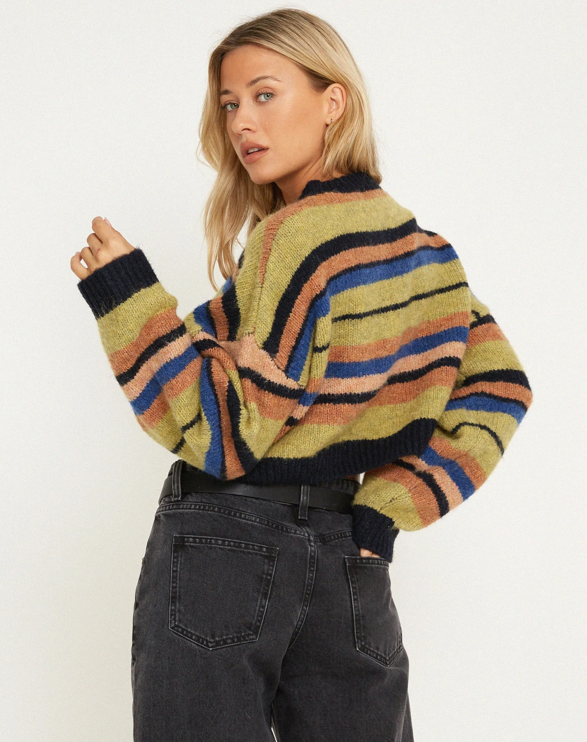 Munella Knitted Jumper in Mixed Stripe