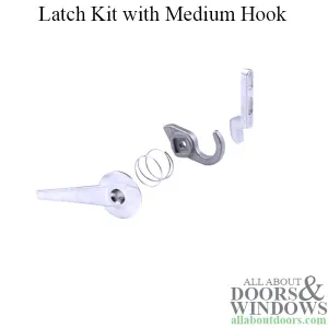 Non-Handed Latch Kit with Medium Hook for Sliding Screen Door - Gray