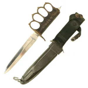 Original U.S. Vietnam Reissue M1918 Mark I Trench Knife by AU LION with Replaced Blade & M8A1 Scabbard