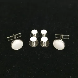 Pearl Silver Stud & Cufflink Set