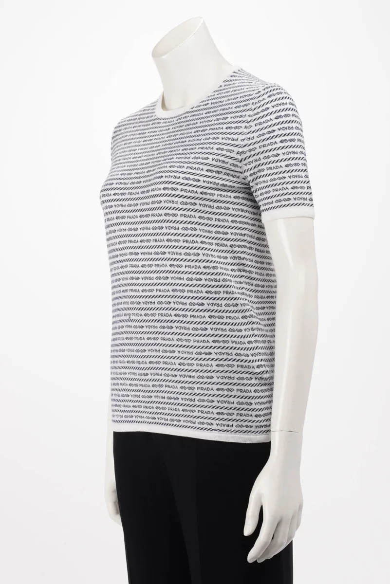 Prada Black & White Wool Logo Intarsia Knit Top IT 40