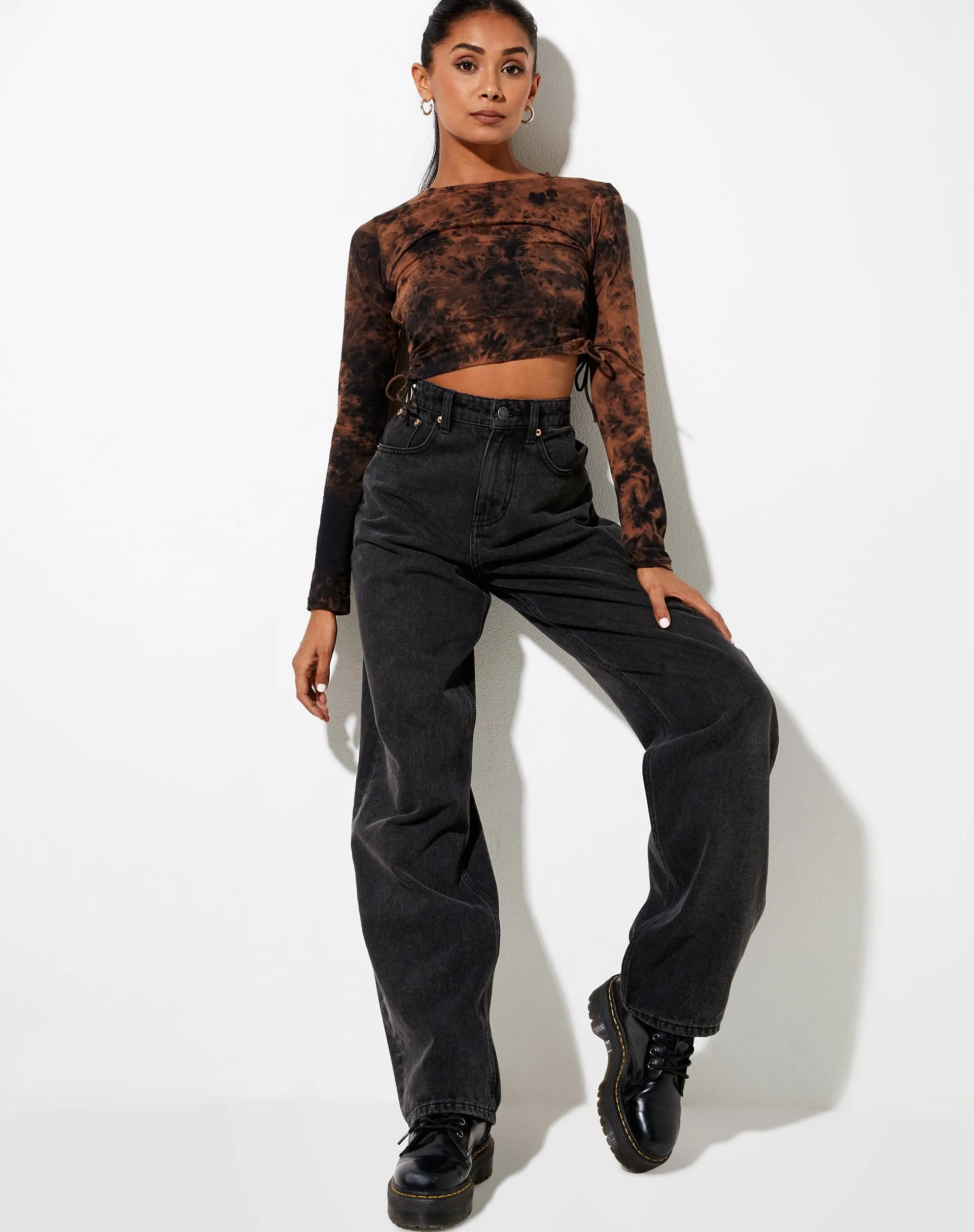 Razelo Crop Top in Black Rust Tie Dye