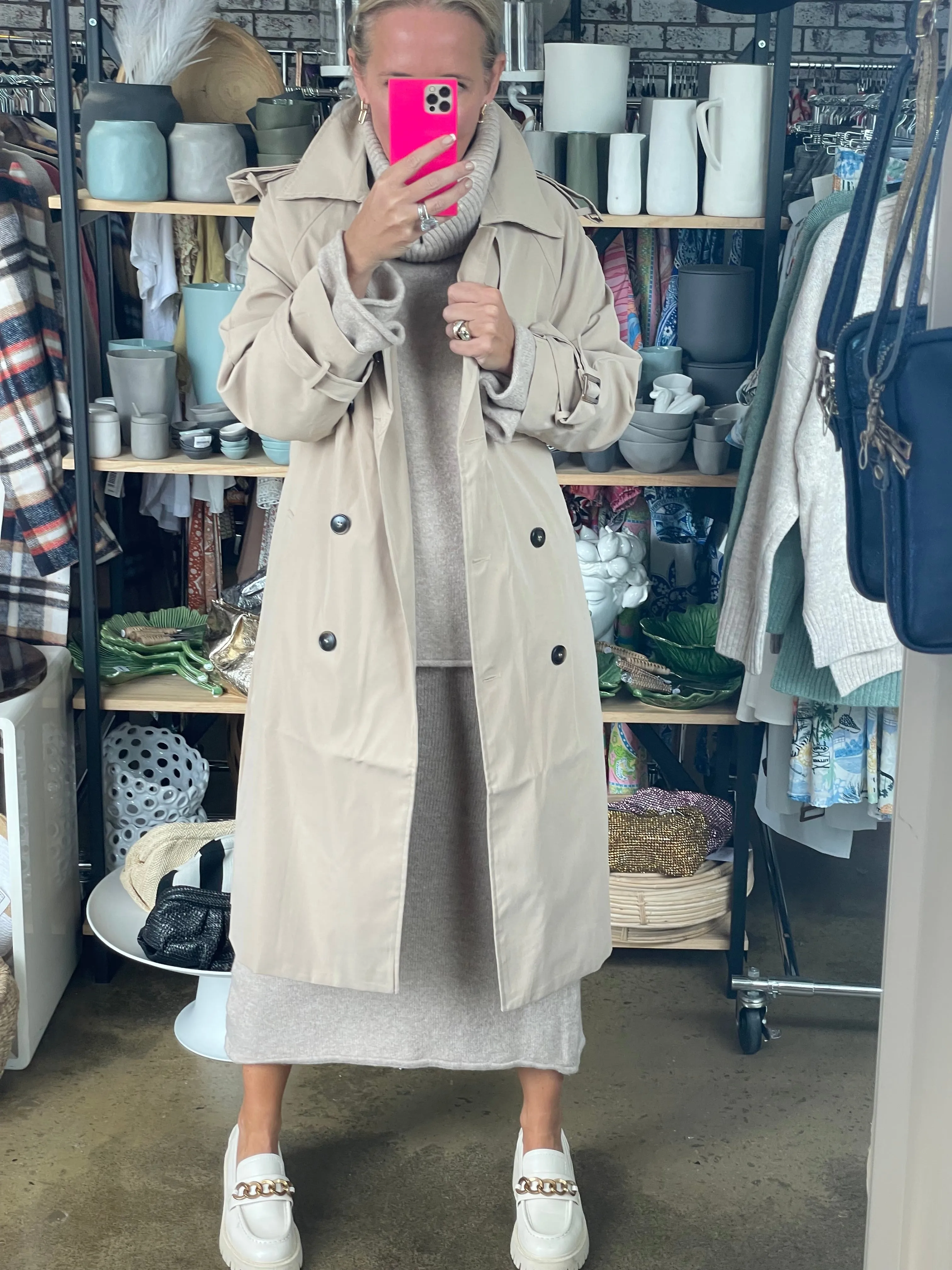 Relaxed Trench Jacket Coat - beige