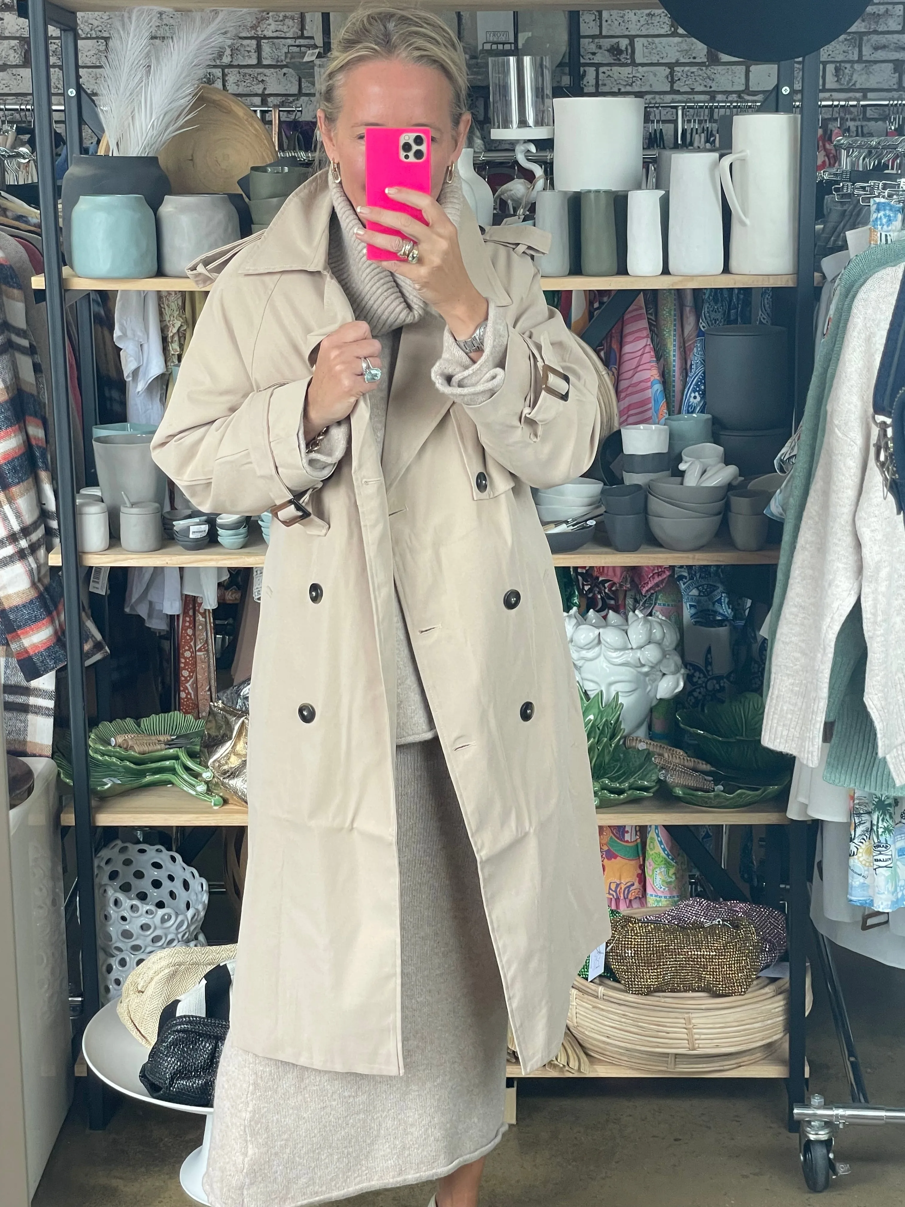 Relaxed Trench Jacket Coat - beige