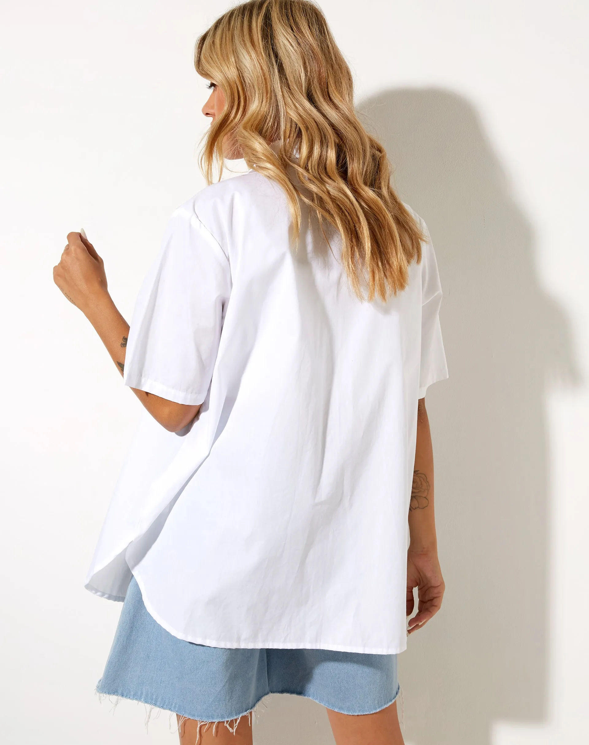 Smith Short Sleeve Shirt in Poplin White