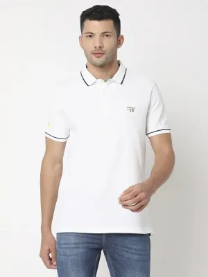 Spykar Men White Cotton Regular Fit Plain Polo Tshirt