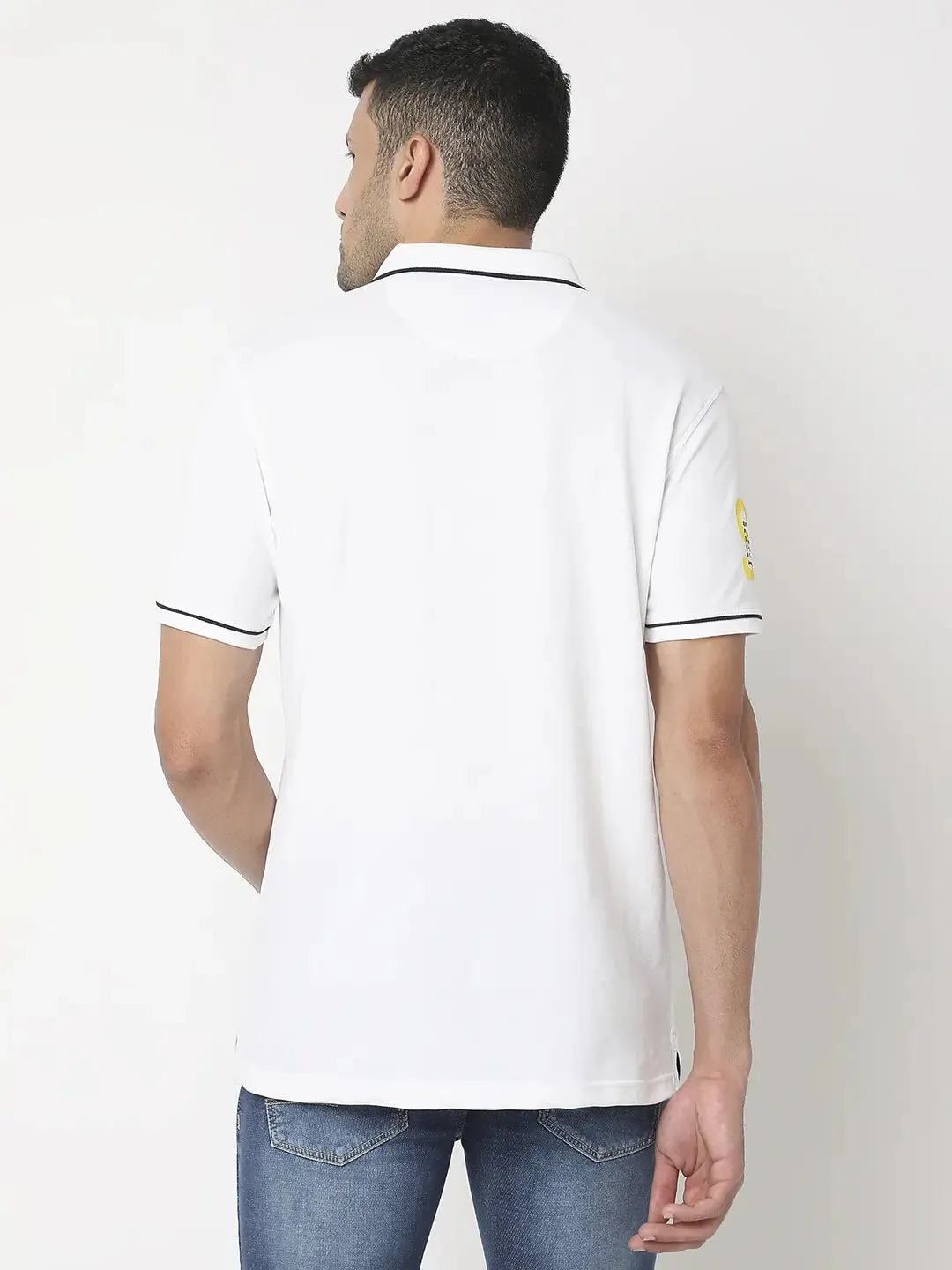 Spykar Men White Cotton Regular Fit Plain Polo Tshirt