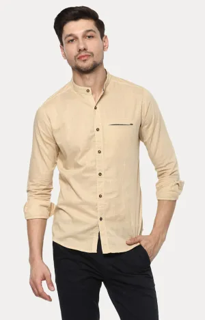 Spykar Men'S Beige Cotton Melange Casual Shirts