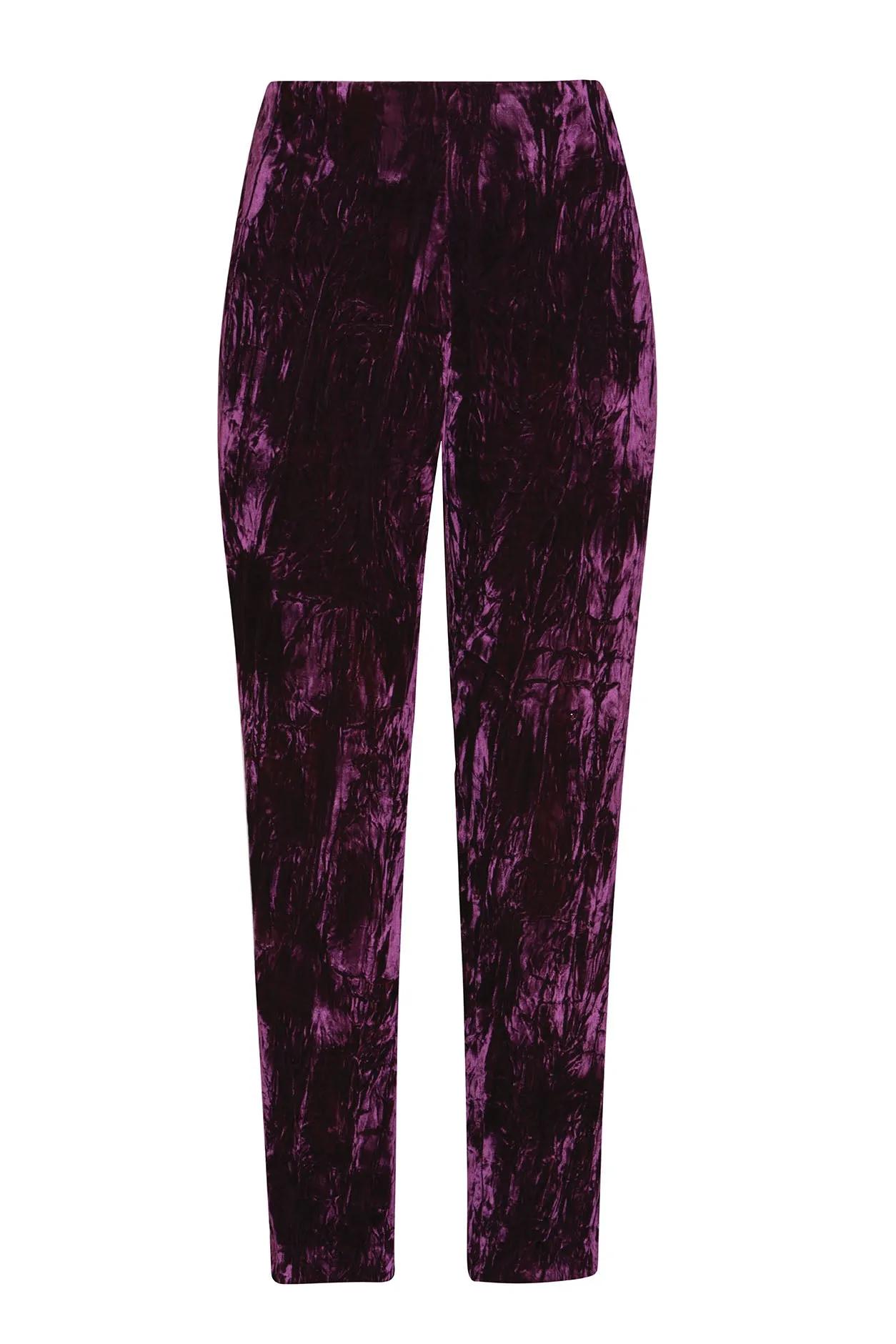 Straight Leg Trousers in Aubergine Crushed Velvet - Phoebe