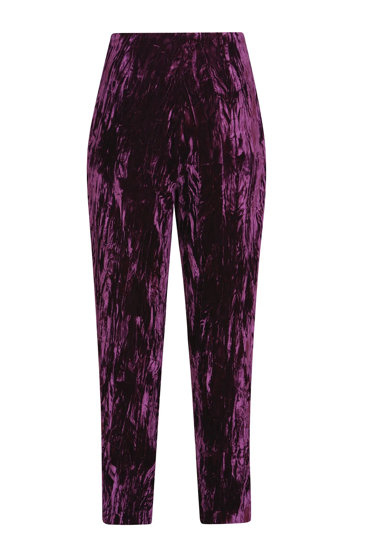 Straight Leg Trousers in Aubergine Crushed Velvet - Phoebe