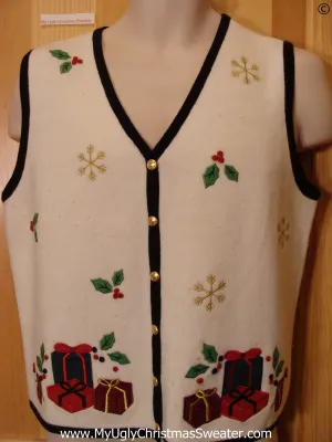 Tacky Cheap Ivory Christmas Sweater Vest