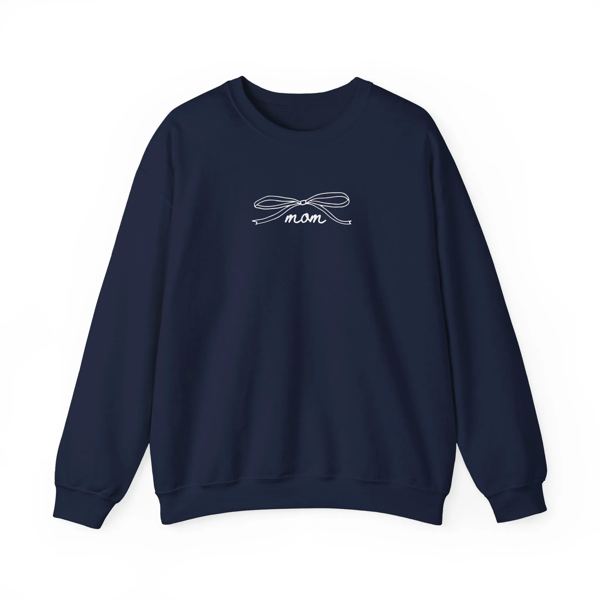 White on Navy Blue MOM bow Navy Crewneck Sweatshirt